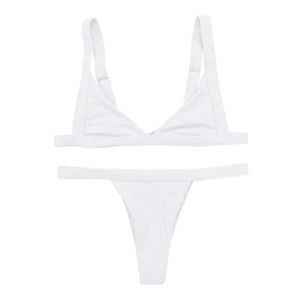 Deep-V Bikini Swimsuit - White -