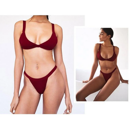Deep-V Bikini Swimsuit - -