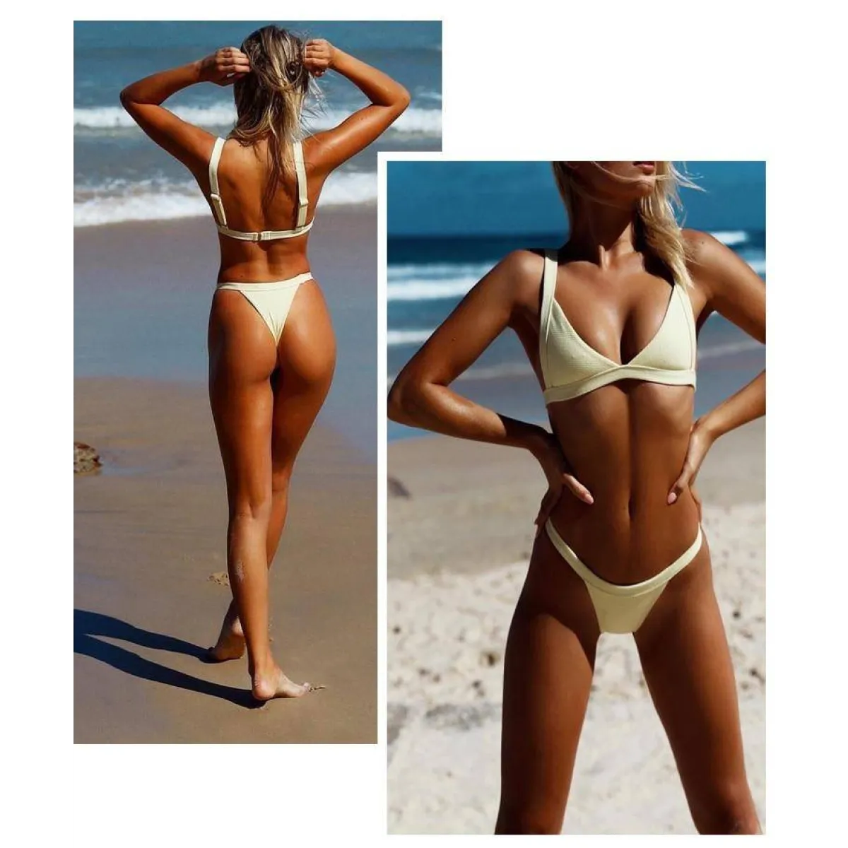 Deep-V Bikini Swimsuit - -