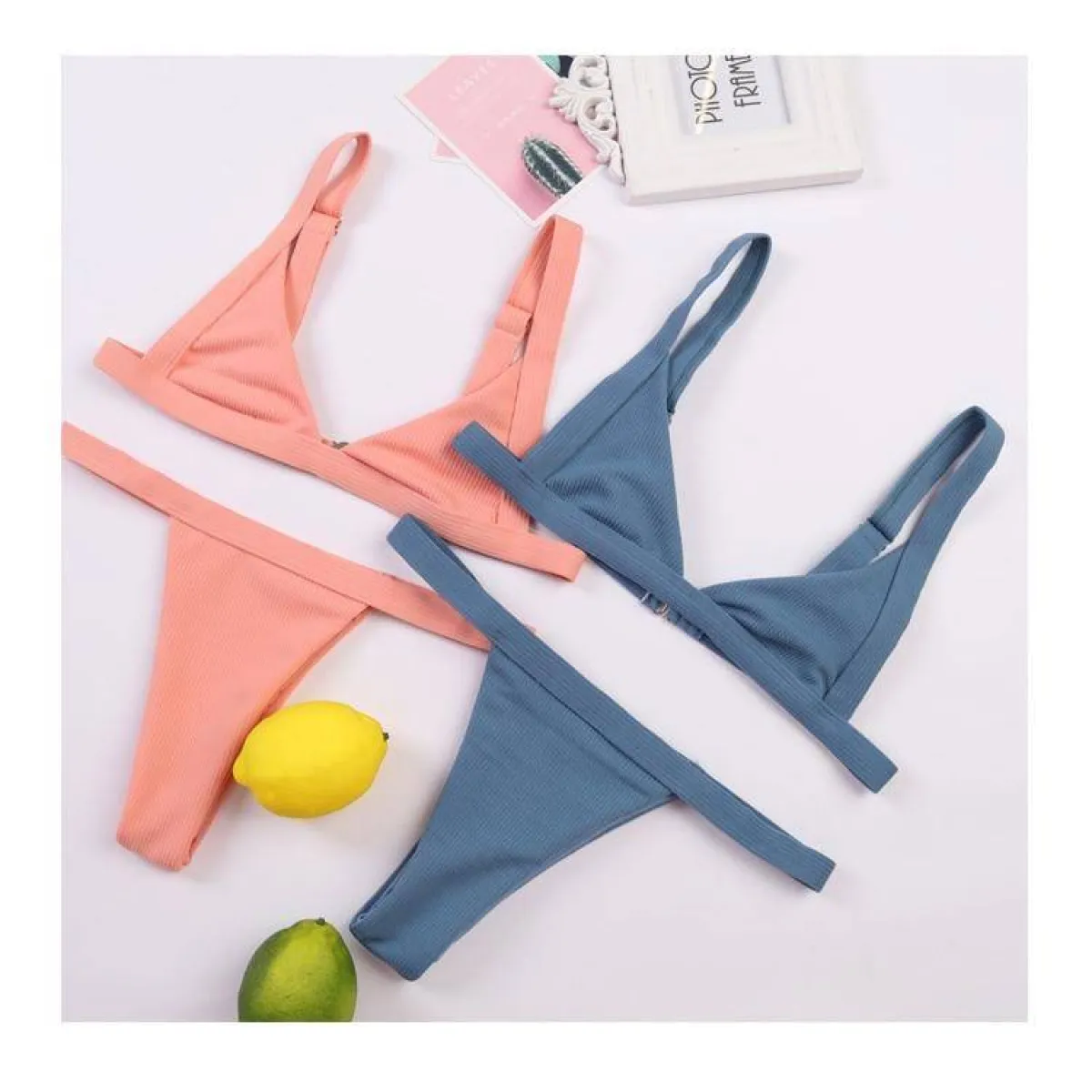 Deep-V Bikini Swimsuit - -