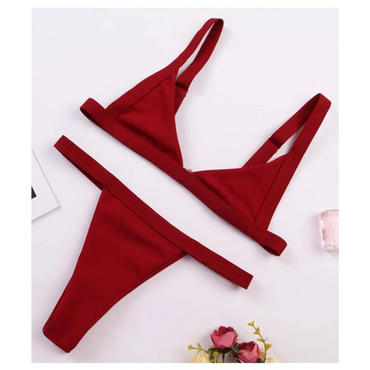 Deep-V Bikini Swimsuit - -