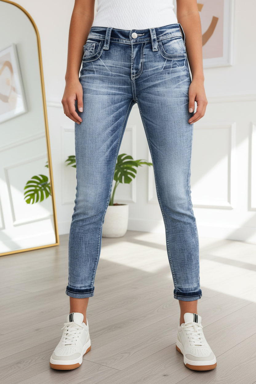 Washed Faded Cuffed Ankle Skinny Jeans- FitiqueFit- {{Product type}}