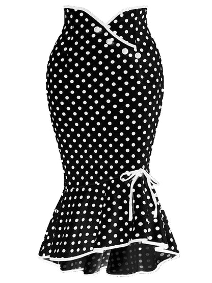 Fishtail Skirt Ruffle Edge Polka Dot Skirt