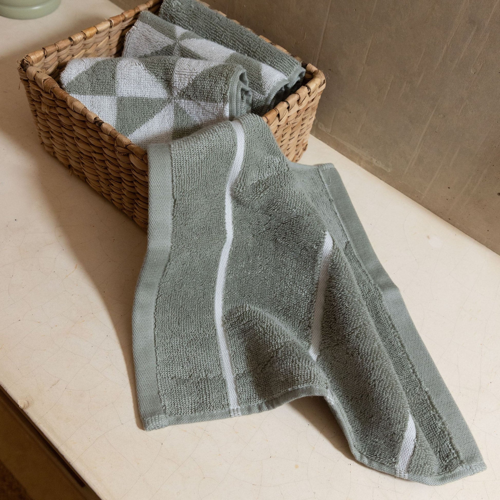 Deia Australian Cotton Towels - Sage & Ecru Washcloths (Set of 2) - Home - Bed