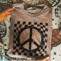 Checkered Peace Sign Tee - Espresso - shirt