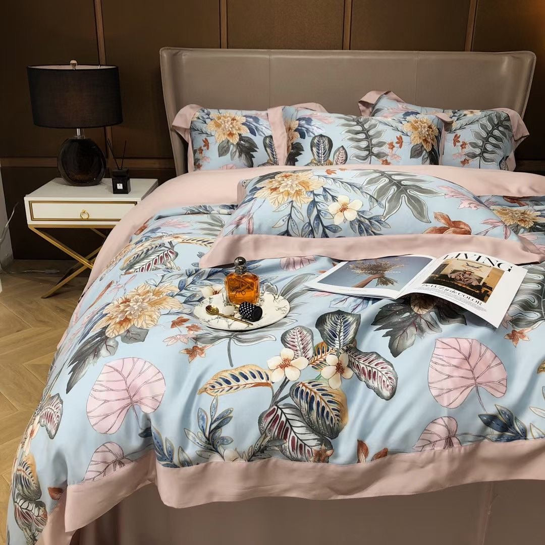 New Luxury Flower Floral Design Lyocell 60s Home Bedding Set