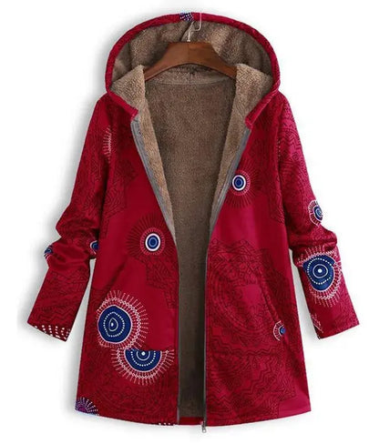 Cotton and Linen Cotton-Padded Long Outerwear Ladies Winter Coats Casual red blue