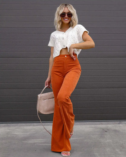 Casual Flared High Waist Wide Leg Corduroy Pants