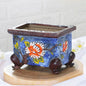 Korean-Style Hand-Painted Floral Ceramic Pot – Succulent & Bonsai Planter - 15x10.8x11cm - Planter