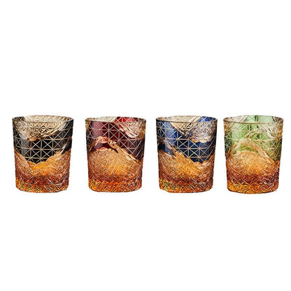 Edo Kiriko Japanese Handmade Cut Glass Cup – Single or Set of 4 - - Glass Art