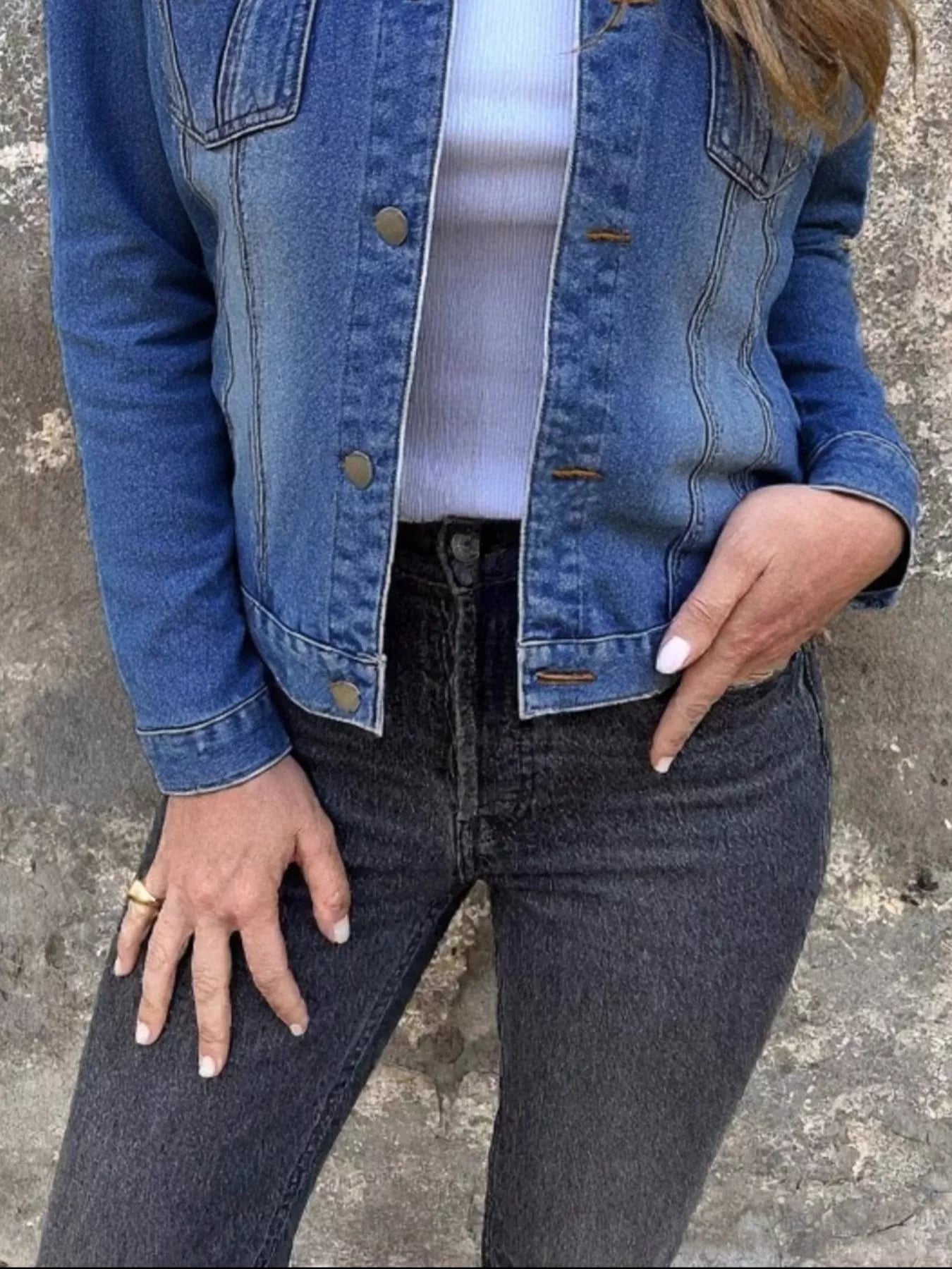 Full Size Button Front Long Sleeve Denim Jacket Plus Size - -
