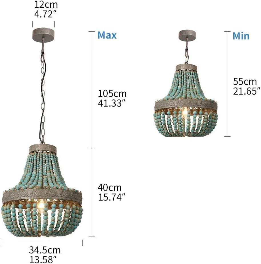 Gray Blue Rustic Wood Bead Chandelier Pendant Light - -