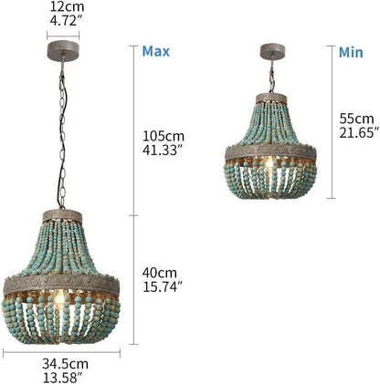 Gray Blue Rustic Wood Bead Chandelier Pendant Light - -