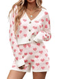 Tankaneo Womens Valentines Day Sweater Sets Heart Knit Long Sleeve Cropped Cardigan and Shorts 2 Piece Outfits Kia Day Design