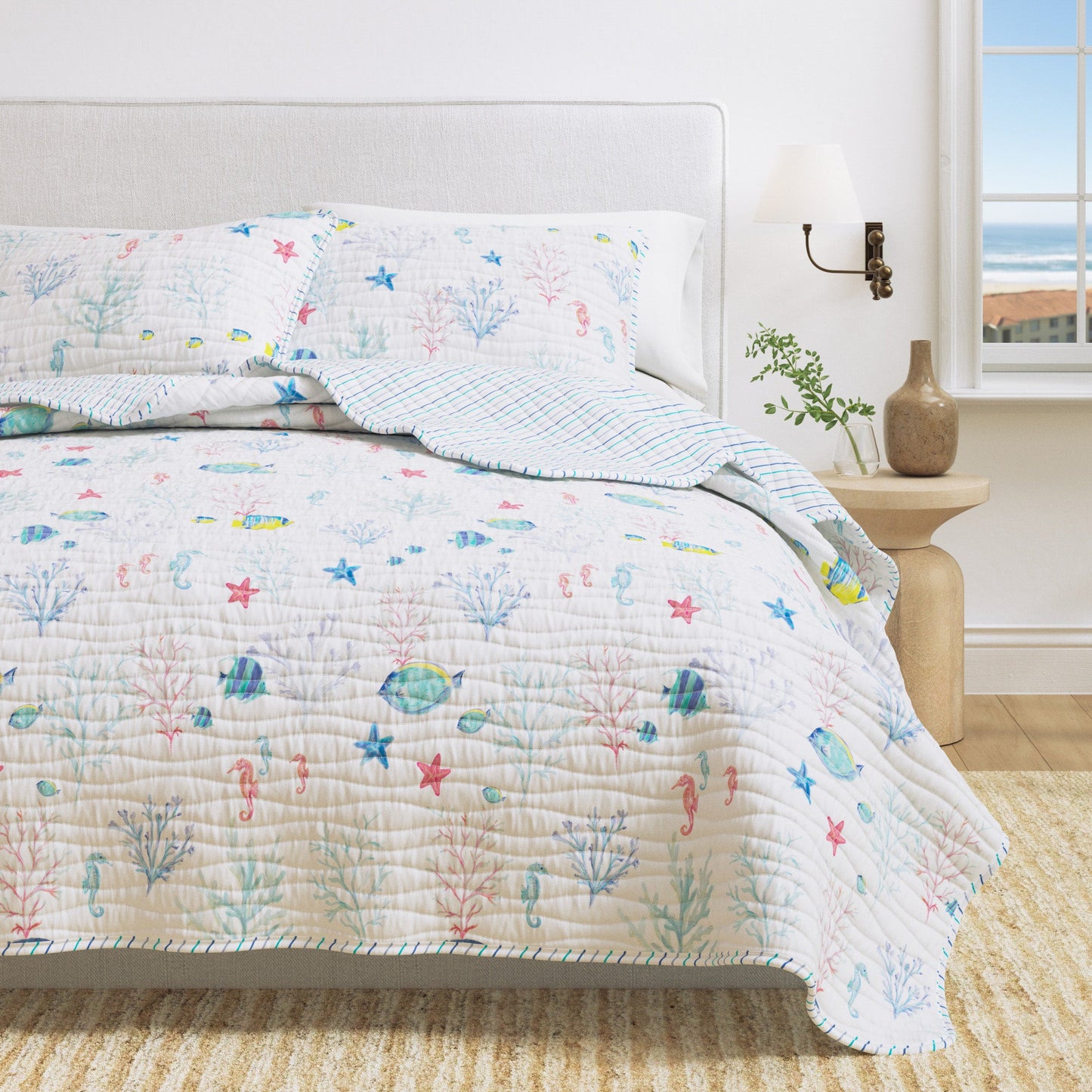 Colorful Coastal Seascape Quilt Set - Ryanne Collection - Colorful Seascape - Quilts & Comforters