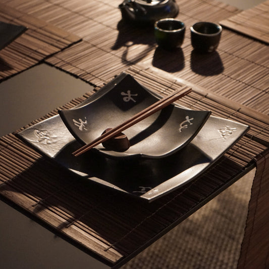 Black with Japanese Character Dinner Set - - Home & Garden
