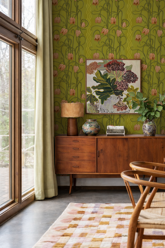 Campanas Wallpaper Chartreuse and Orange - - Wallpaper