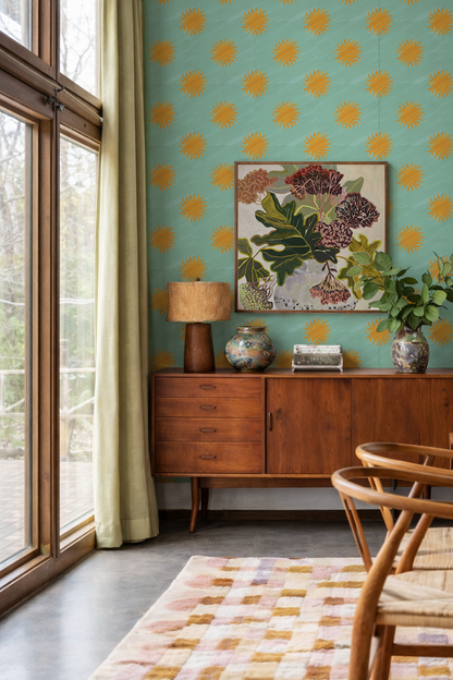 Sol Wallpaper, mint and yellow- Samantha Santana Creative- {{Product type}}