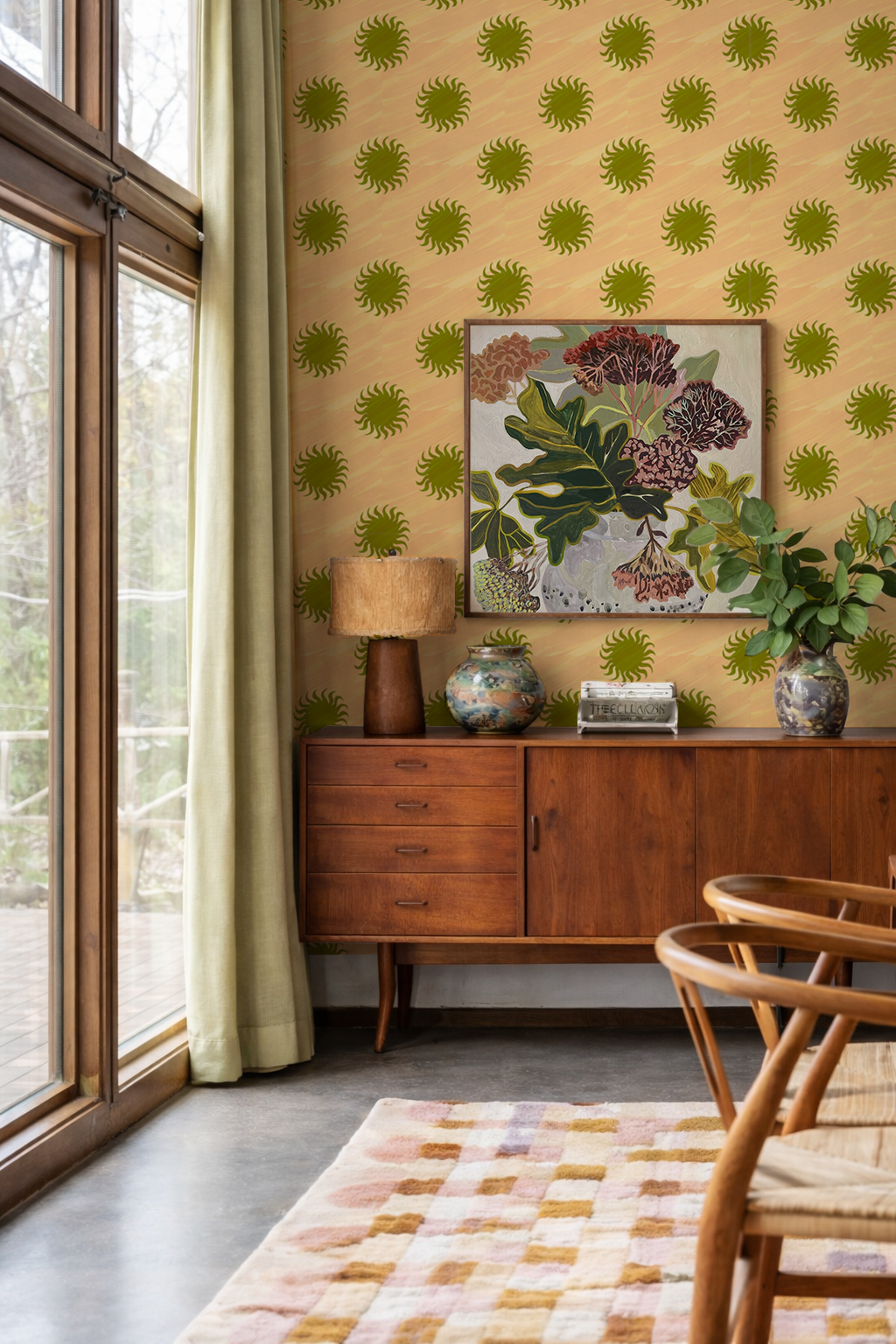 Sol Wallpaper, peach and olive green- Samantha Santana Creative- {{Product type}}