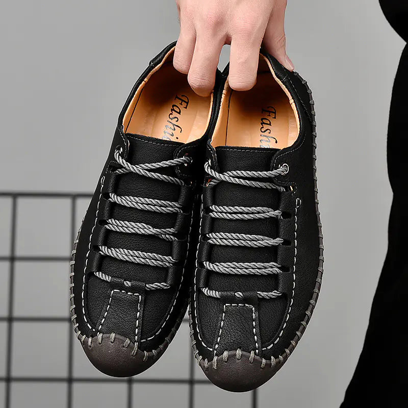Men's Casual Low-Top Lace-Up Leather Shoes - Kia Day Design