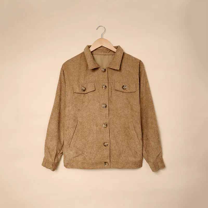 Corduroy Pocket Button Casual Jacket Shirt - - jacket