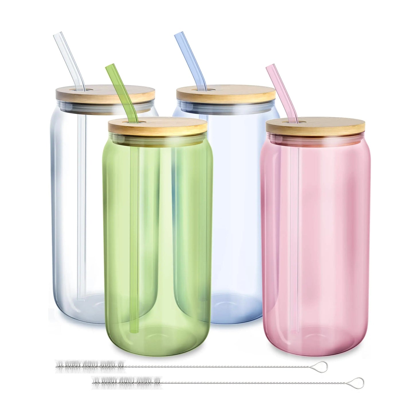fullstar Glass Cups with Lids and Straws - Drinking Glasses Glass Tumbler with Straw and Lid Iced Coffee Cups Glass Coffee Cups with Bamboo Lids (Multicolor 4 Pack) Kia Day Design