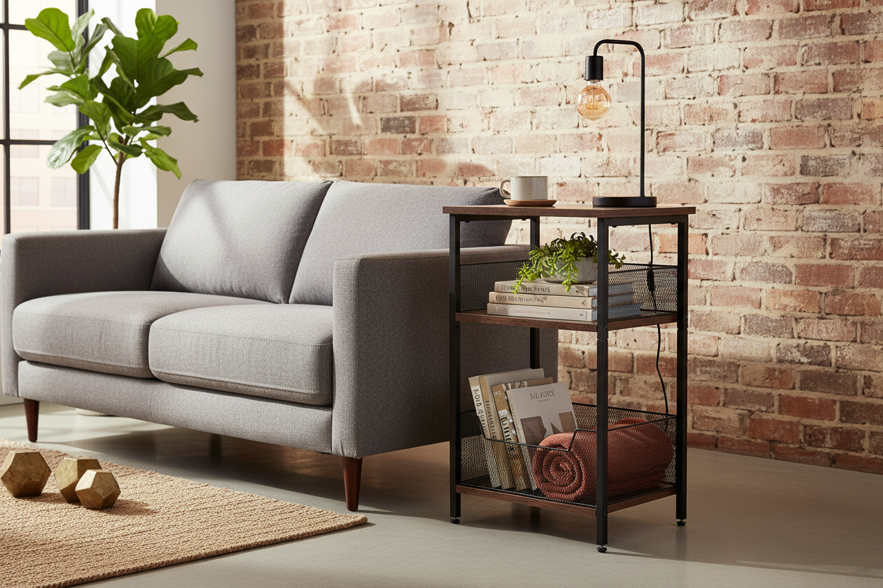 Small 3-Tier Side Table with Storage Shelves - - table