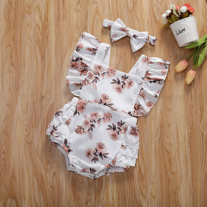 Baby Floral Romper Sleeveless Ruffled Jumpsuits