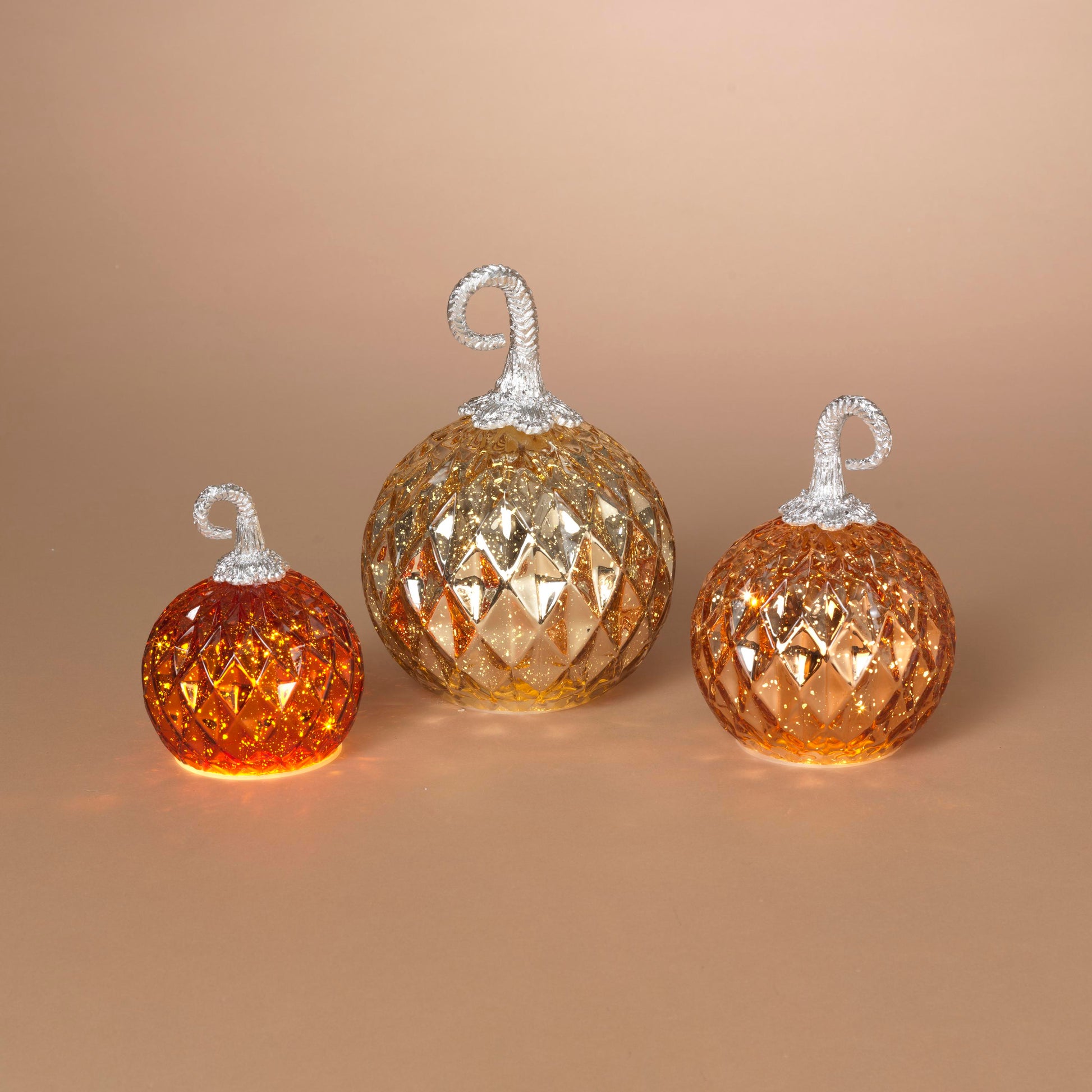 Lighted Handblown Mercury Glass Pumpkins - 3 Piece Set - - Home & Living >> Lighting >> Novelty