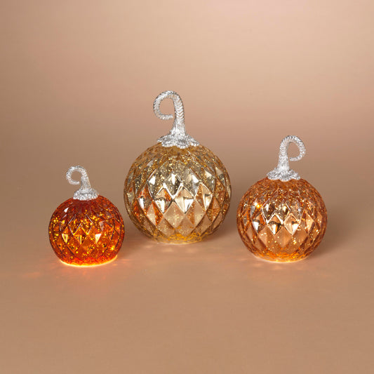 Lighted Handblown Mercury Glass Pumpkins - 3 Piece Set - - Home & Living >> Lighting >> Novelty