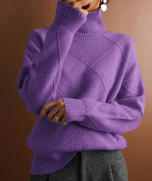 Loose High Collar Knitted Sweater Solid Color - Kia Day Design