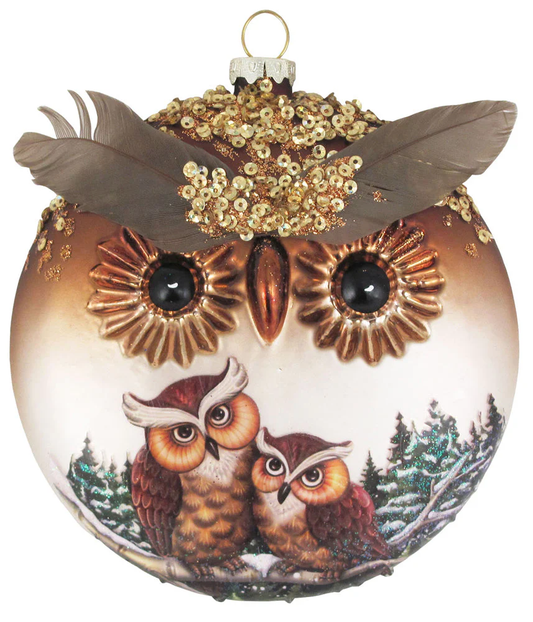 Owl Disc Blown Glass Ornament - Default Title - Christmas >> Ornaments >> Glass