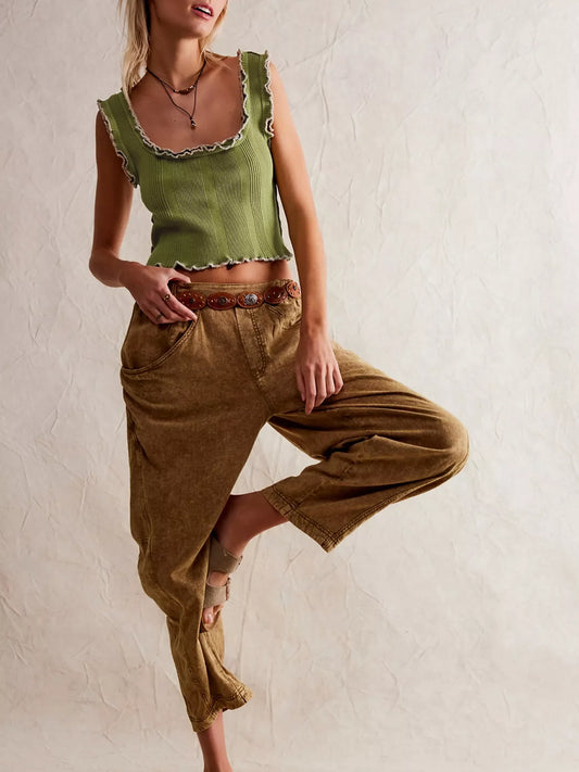 Lettuce Trim Square Neck Tank - - Women's Fashion - Women's Clothing - Tops & Tees - Tank Tops
