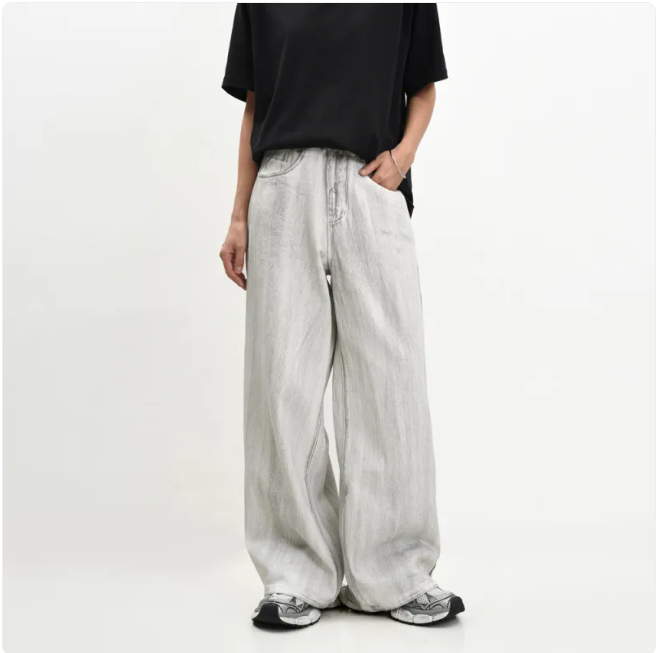 Vintage Washed Distressed Draped Jeans - - jeans
