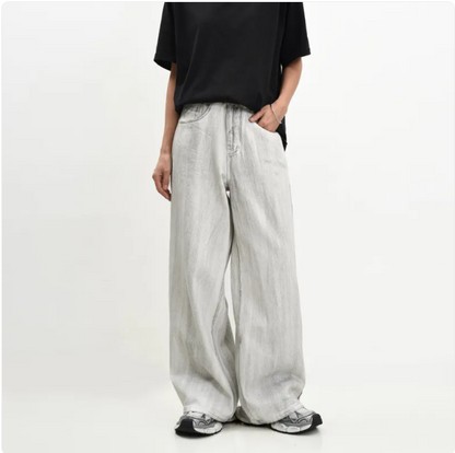 Vintage Washed Distressed Draped Jeans - - jeans