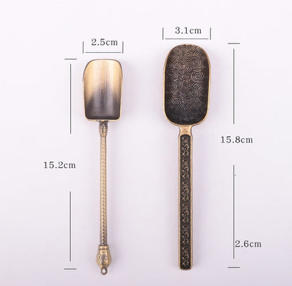 Carved Fu Character Auspicious Clouds Pattern Tea Shovels - - Tea Accessories