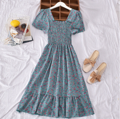 Floral Off-Shoulder Dress with Flared Hem for Women - - dress