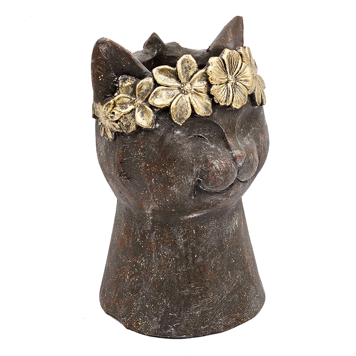 8.5x7.7x12.4" Magnesium Cat Statue Planter with Textured Finish - - Statues & Sculptures