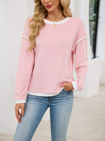 Contrast Trim Long Sleeve Sweatshirt - -