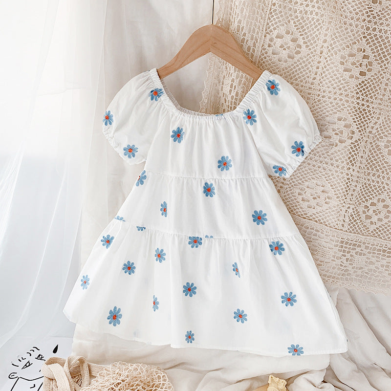 Simple Comfortable Western Style Daisy Dress - White - dress