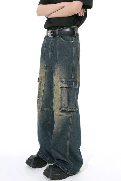 Mid Rise Jeans with Cargo Pockets - -