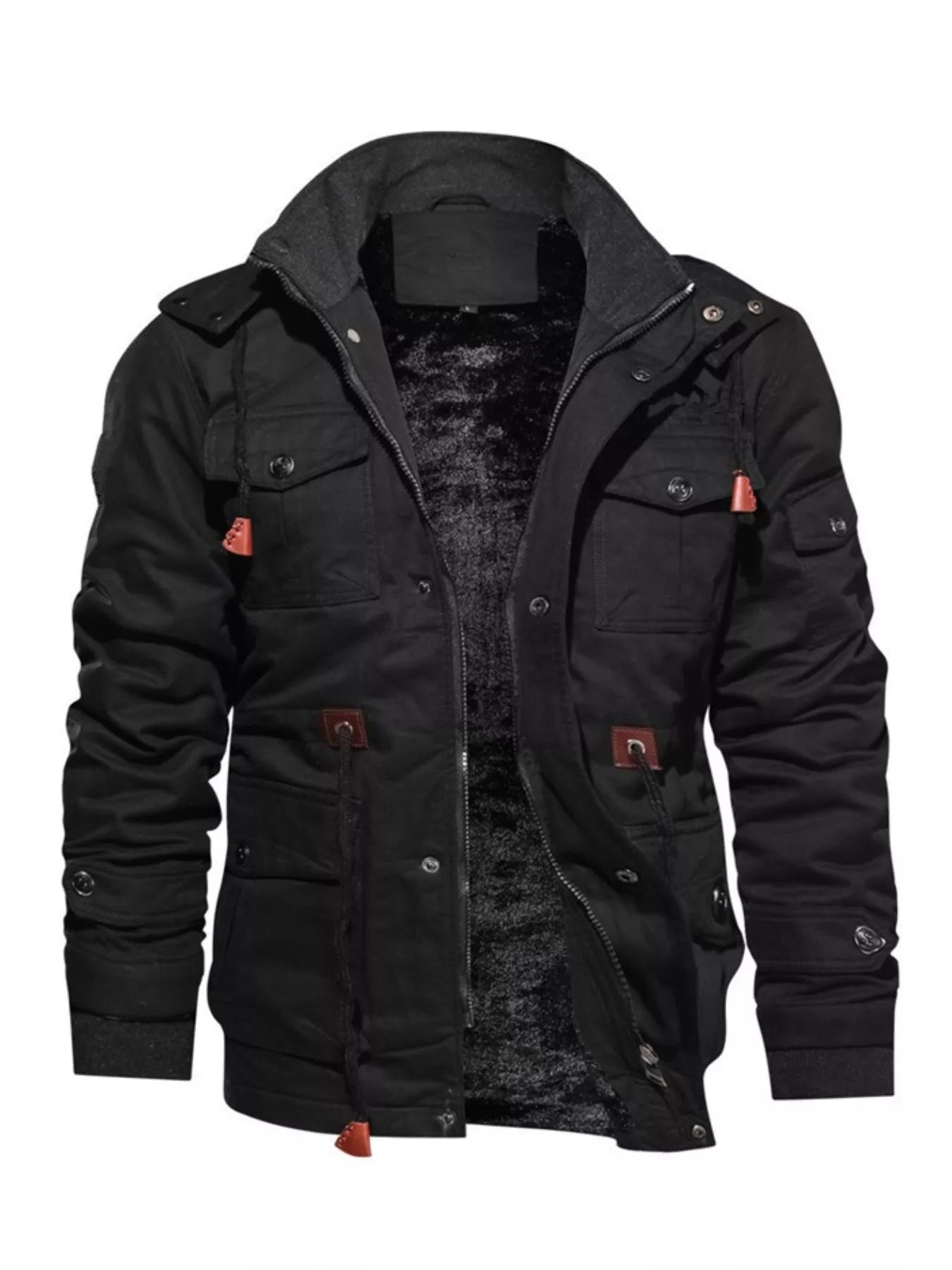 Men's Plus Size Zip Up Warm Winter Coat - Black -