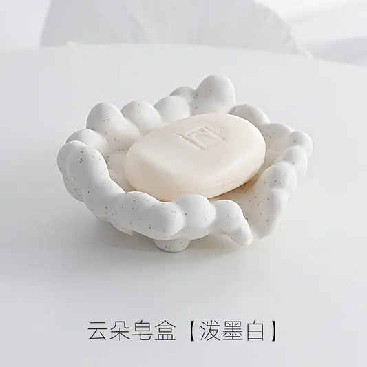 Ceramic Soap Box with Water Guide Hole - Splash ink white - soap holder