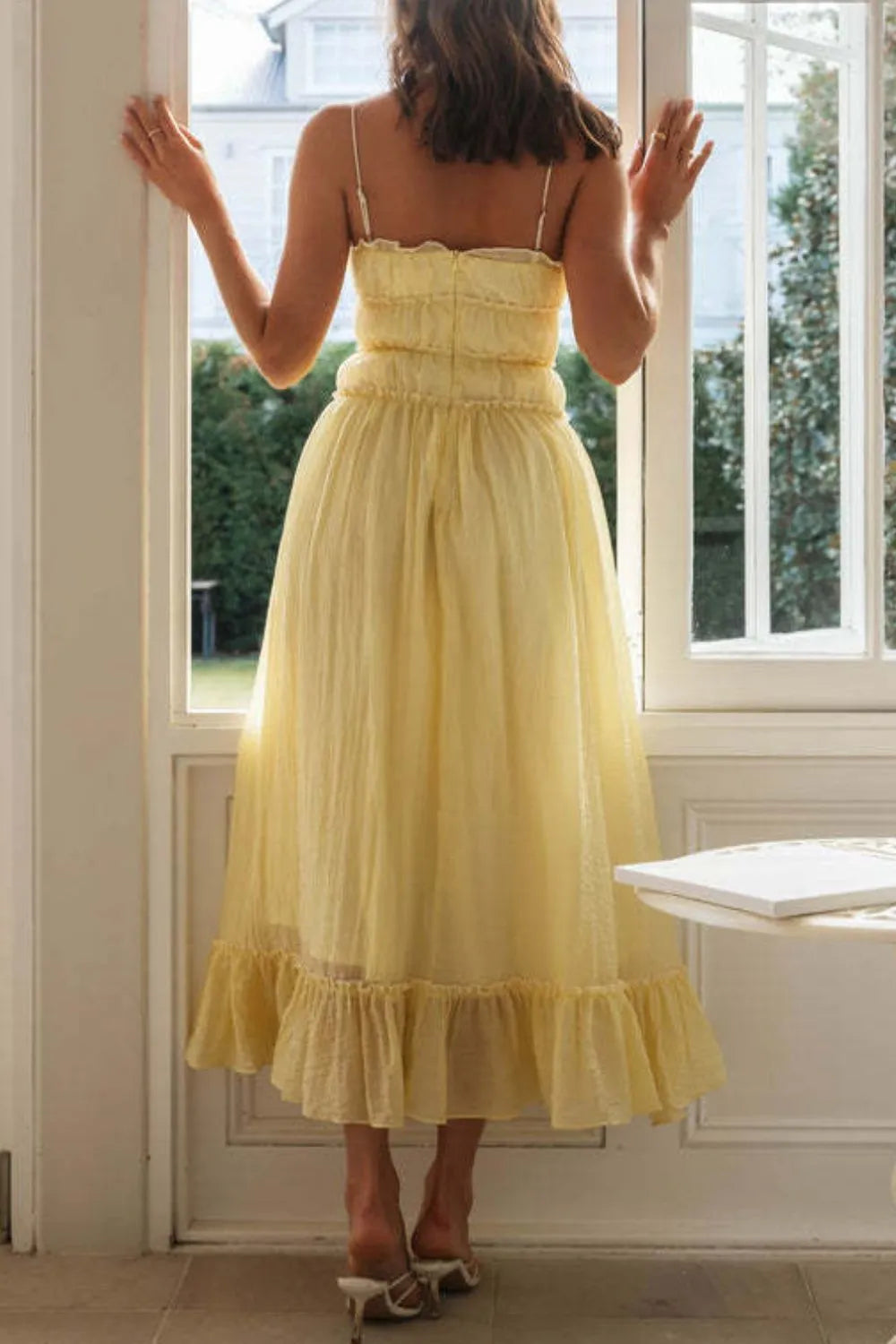 Frill Tied Front Midi Cami Dress - -