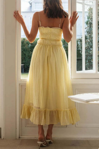 Frill Tied Front Midi Cami Dress - -
