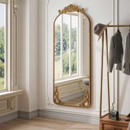 Full Body Arched Mirror With Vintage Carved Applique - - Wall Mirrors
