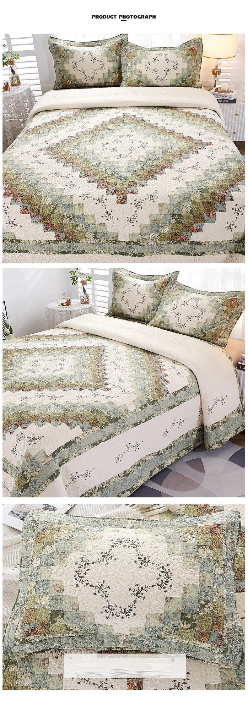 Red Green Embroidery Flora Splicing Montage Comforter Set