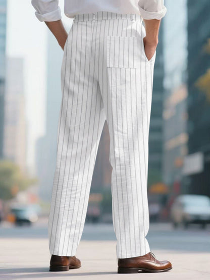 Men's Full Size Striped Wide Leg Pant Plus Size - -