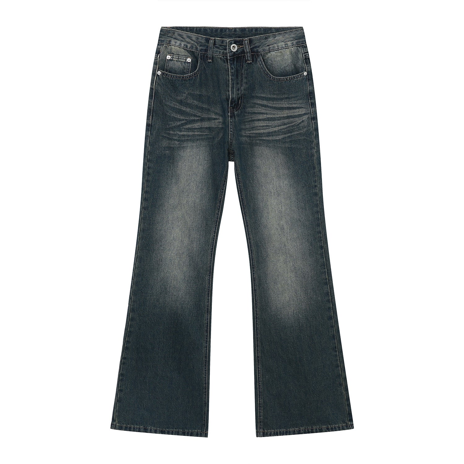 Retro Washed Distressed Flared Jeans - Blue L - jeans