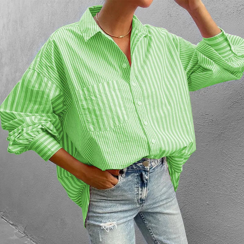Striped Button Down Long Sleeve Shirt - -